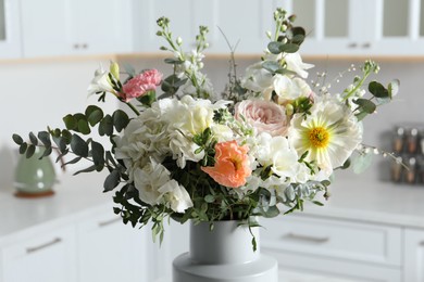 Photo of Beautiful bouquet of different fresh flowers indoors