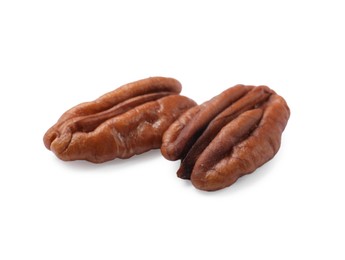 Photo of Two tasty pecan nuts isolated on white