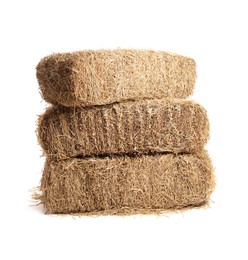 Photo of Bales of dried straw isolated on white