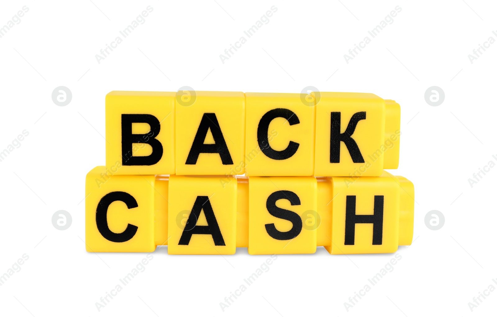 Photo of Yellow cubes with words Cash Back on white background