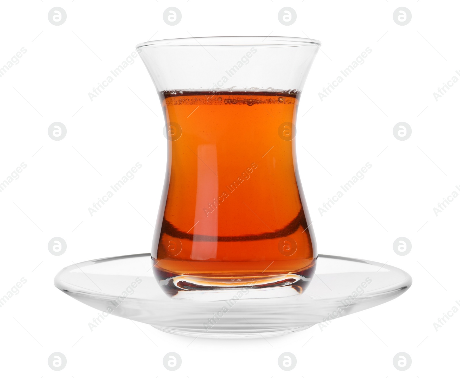 Photo of Tasty Turkish tea in glass isolated on white