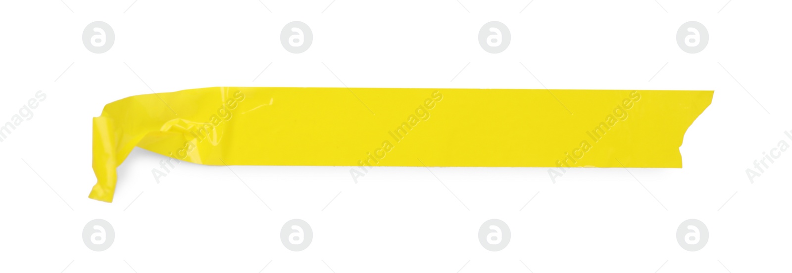 Photo of Piece of yellow adhesive tape isolated on white, top view