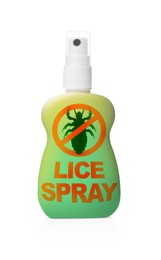 Bottle of lice spray on white background