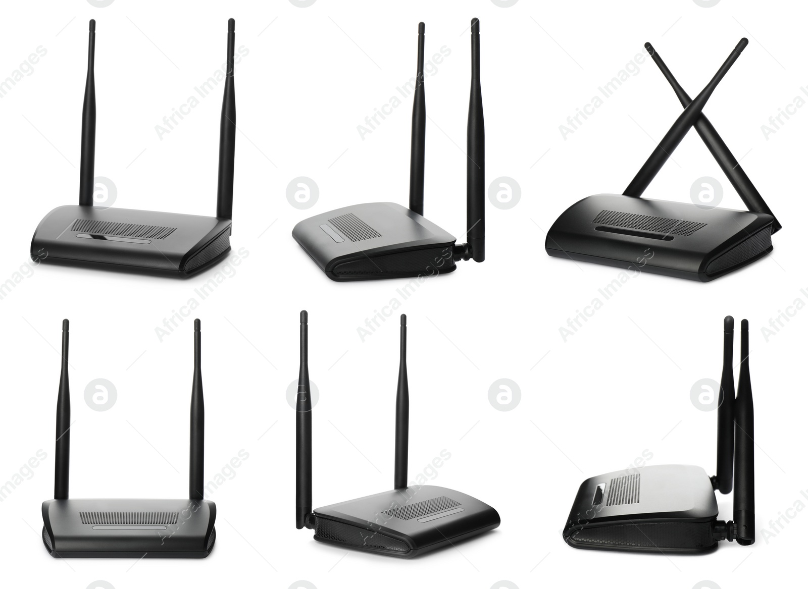 Image of Set with modern Wi-Fi routers on white background