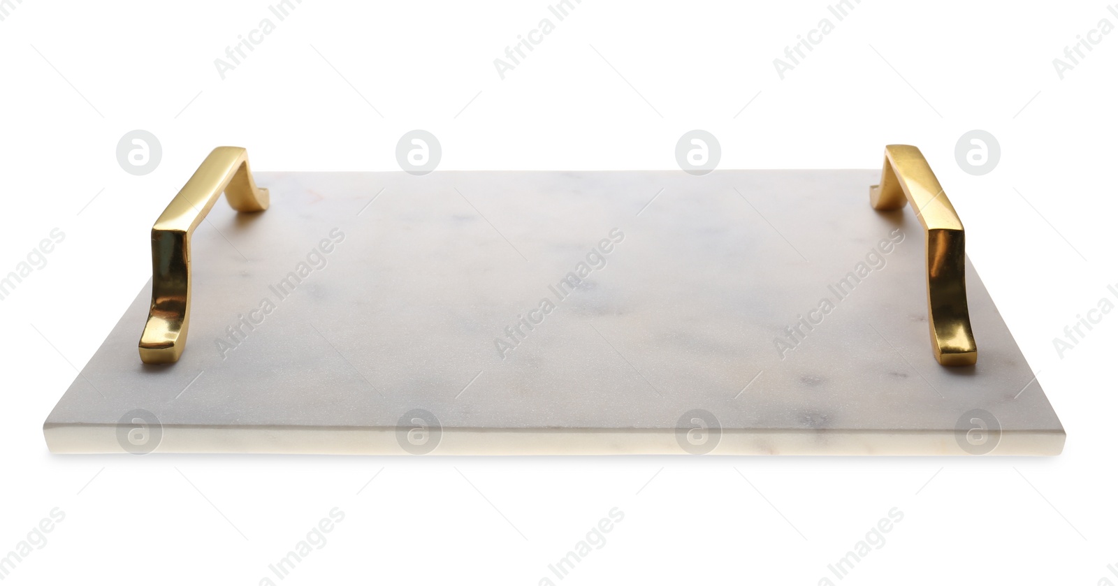 Photo of New marble serving tray isolated on white