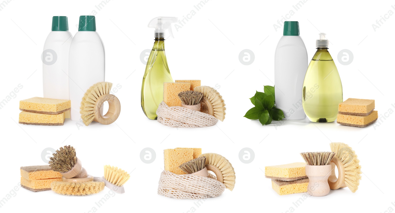 Image of Set of eco-friendly cleaning products isolated on white