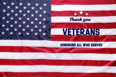 Veterans day. Honoring all who served. American flag as background, closeup
