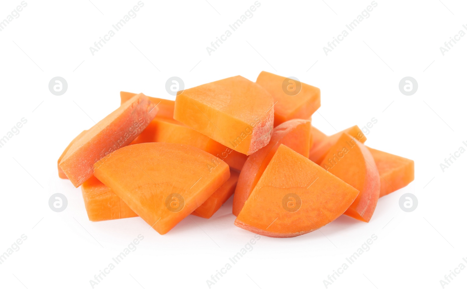 Photo of Pieces of fresh ripe carrot isolated on white