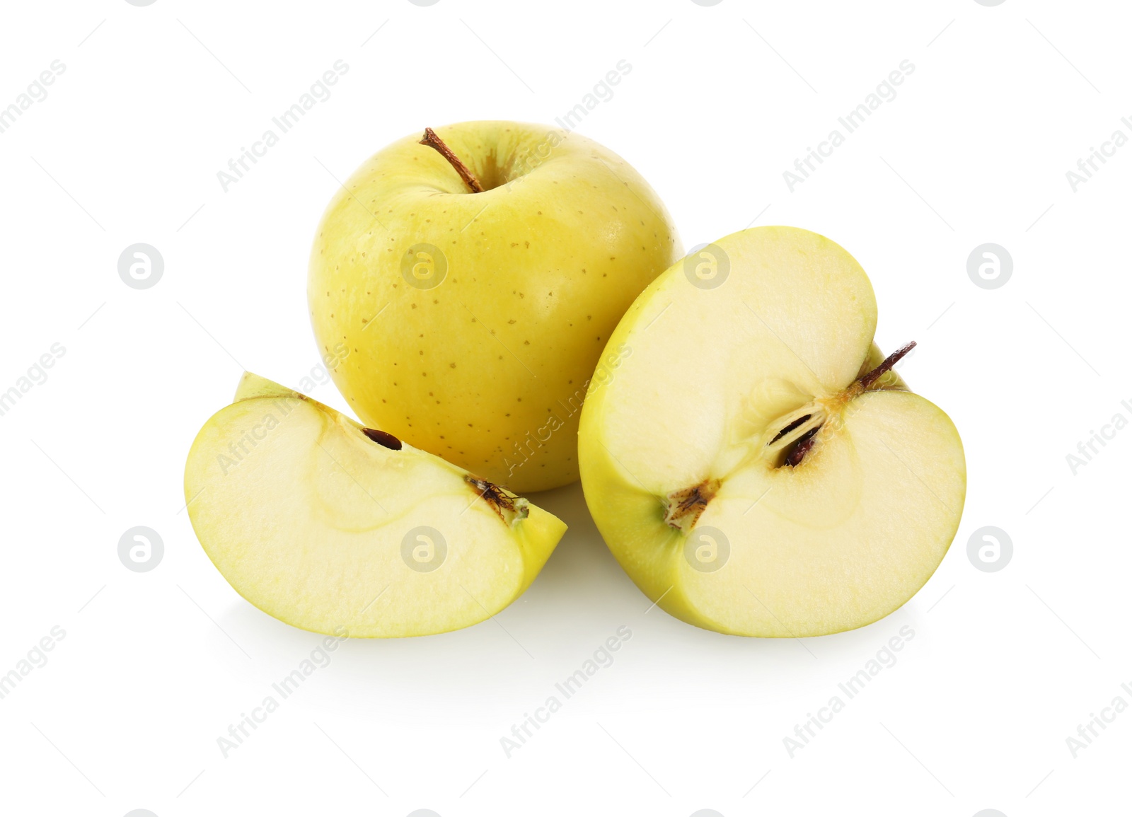 Photo of Fresh juicy yellow apples isolated on white