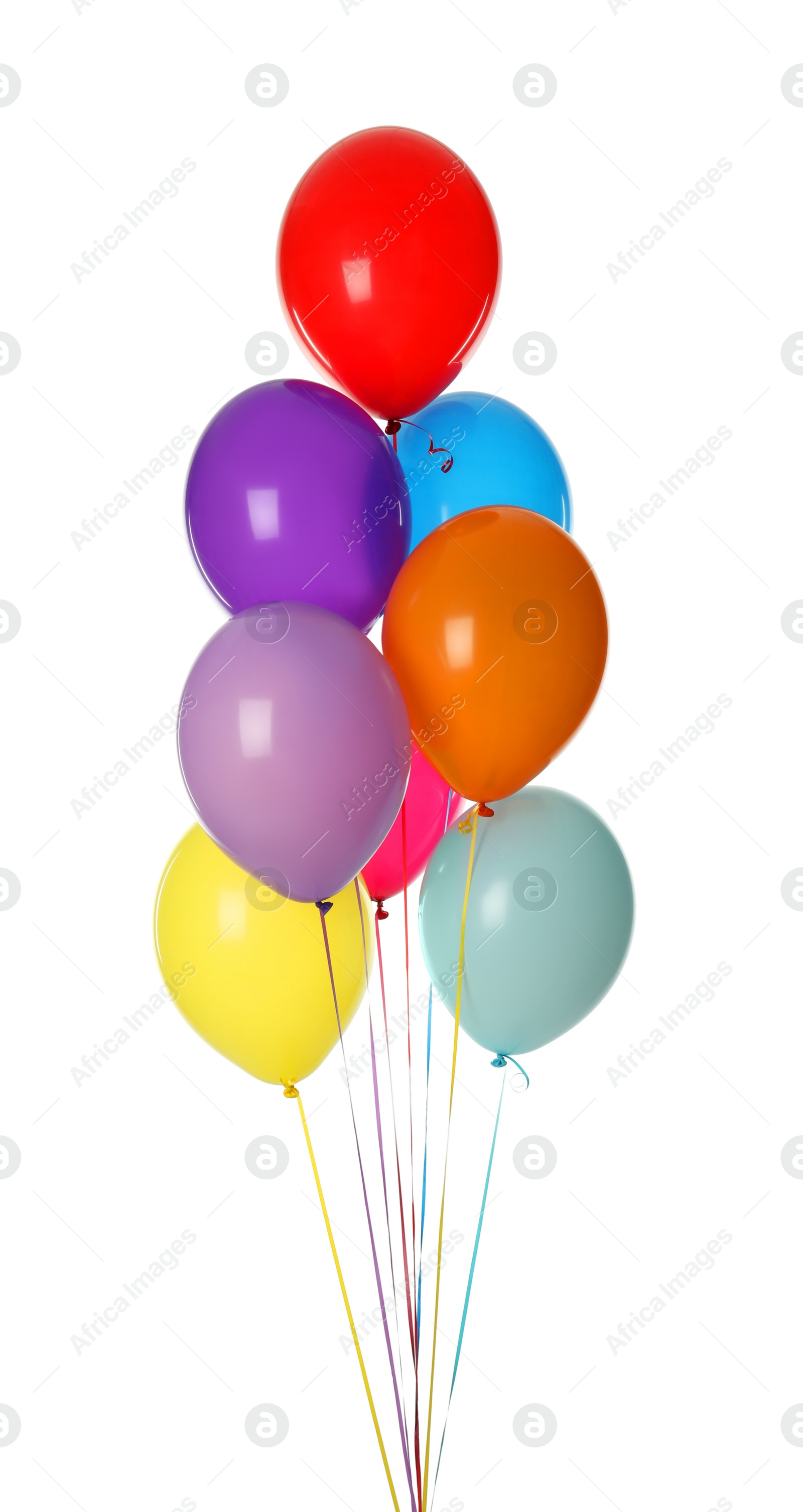 Photo of Bunch of colorful balloons on white background