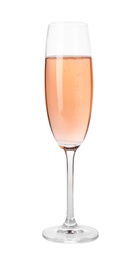 Glass of rose champagne isolated on white