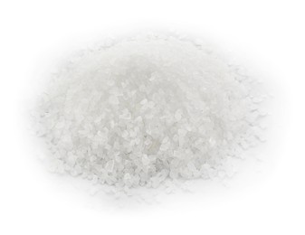 Photo of Heap of natural salt isolated on white