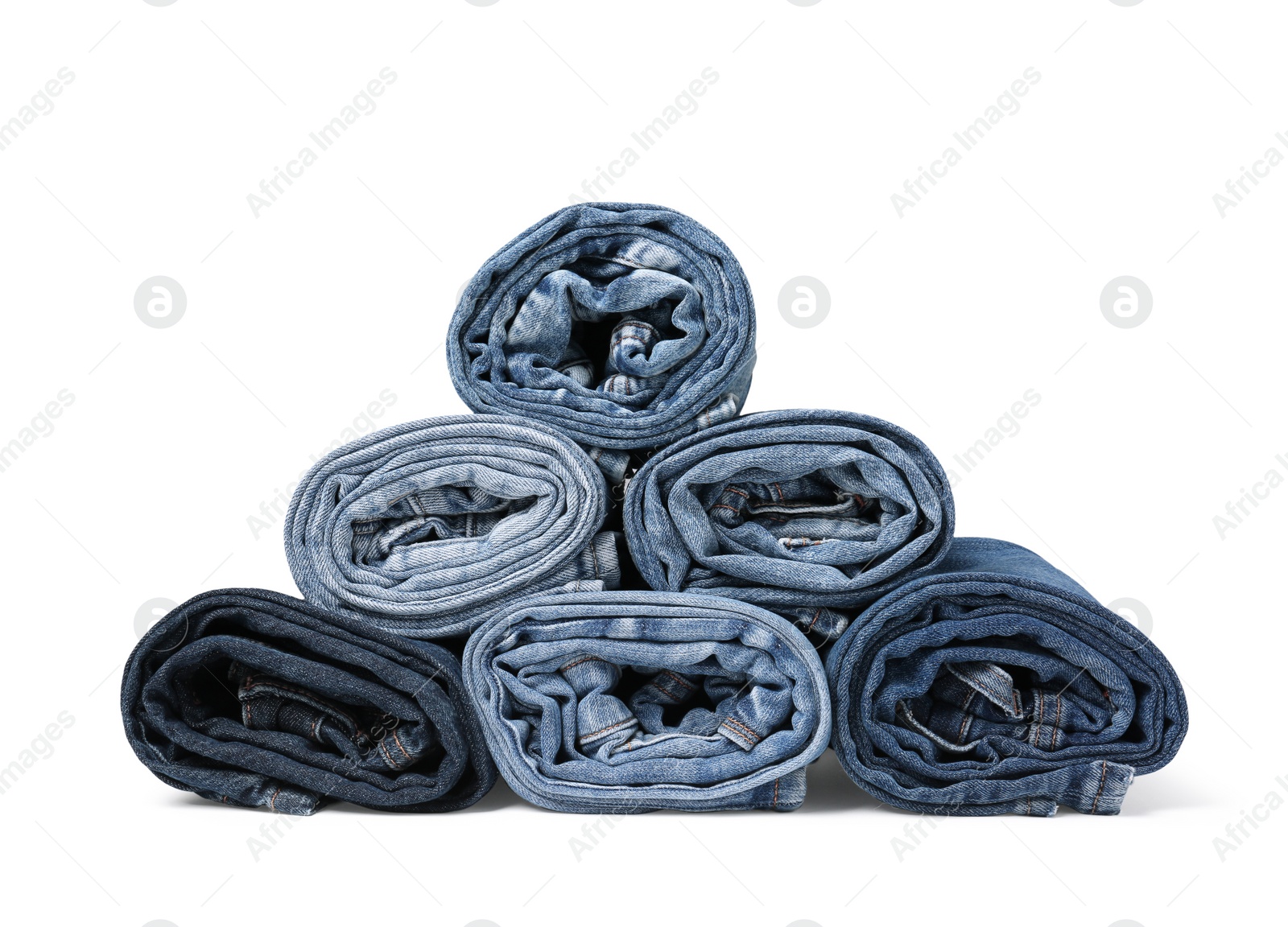 Image of Different stylish rolled jeans isolated on white