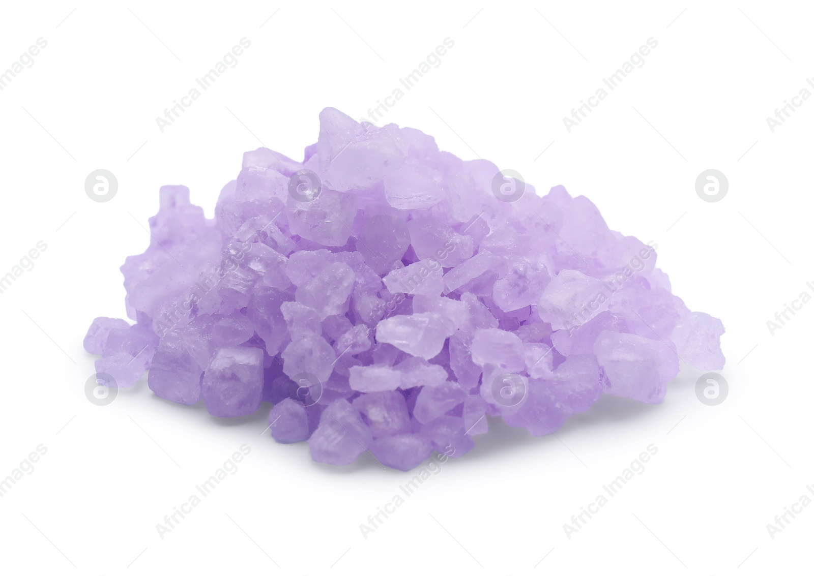 Photo of Heap of violet sea salt isolated on white