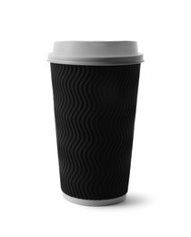 Photo of Takeaway paper coffee cup with lid isolated on white