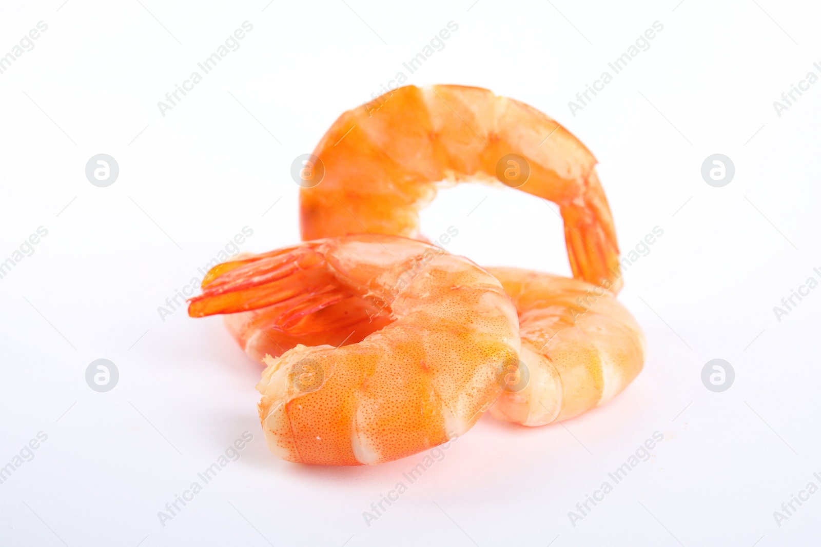 Photo of Delicious freshly cooked shrimps isolated on white