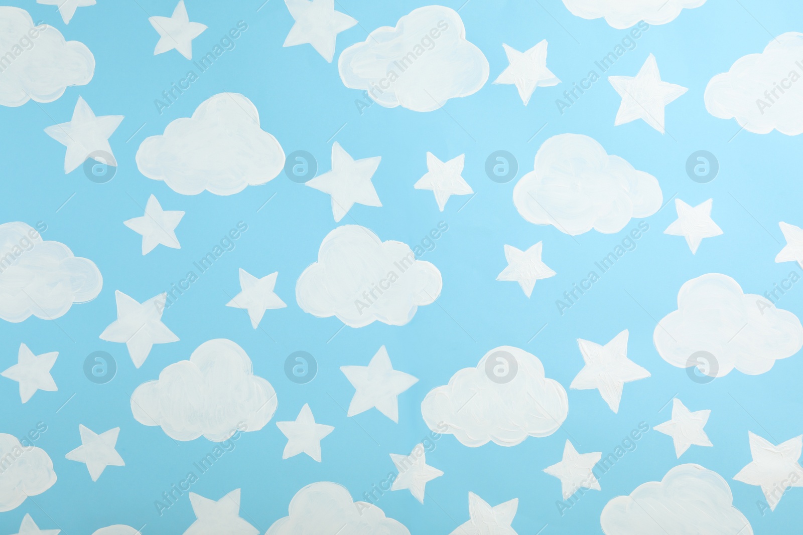 Photo of Blue sky painted on wall. Idea for baby room interior