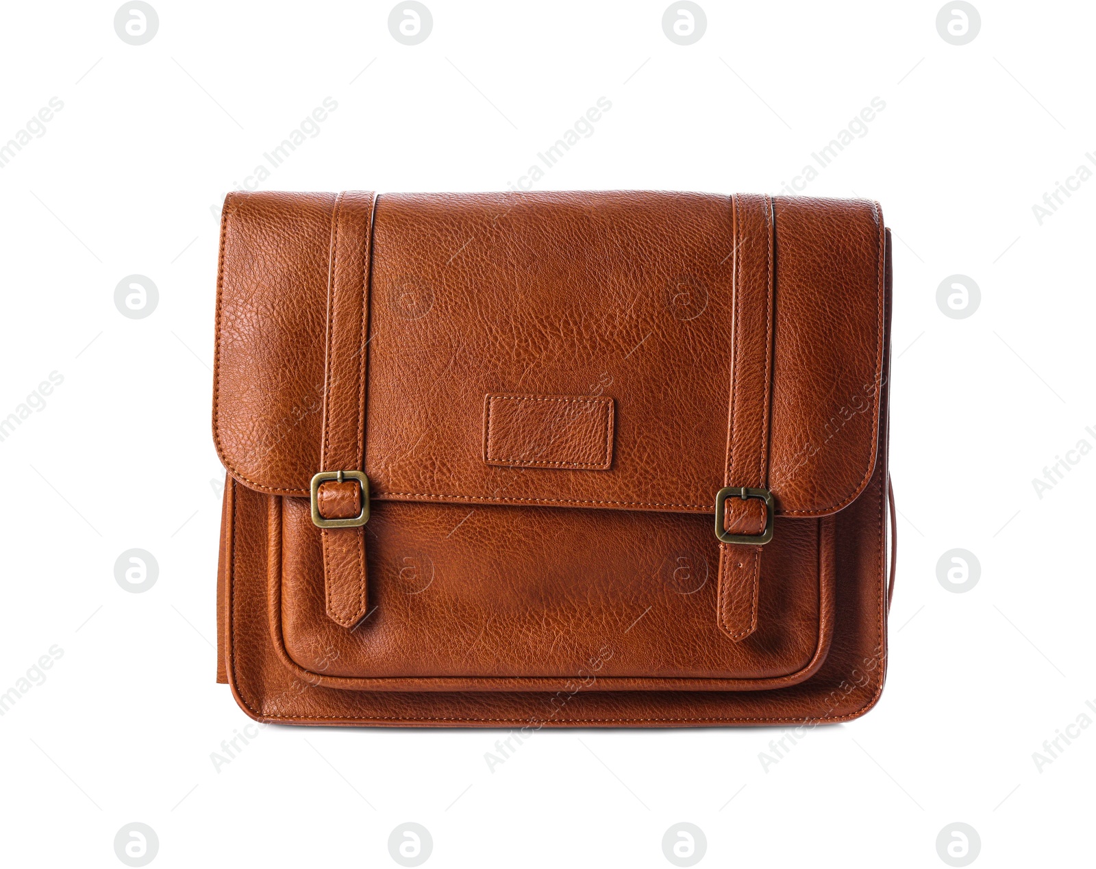 Photo of Stylish brown leather bag isolated on white