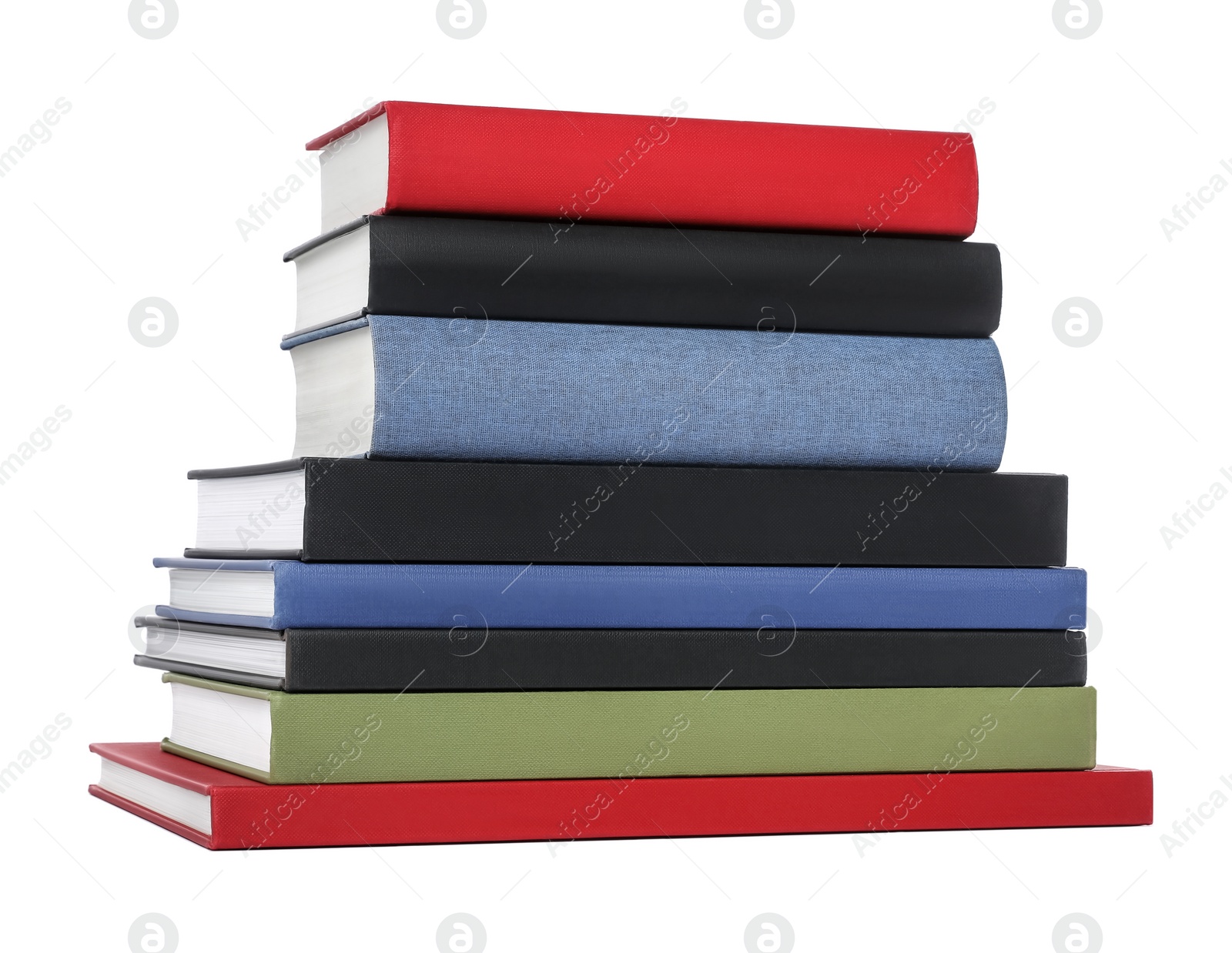 Photo of Stack of different hardcover books on white background