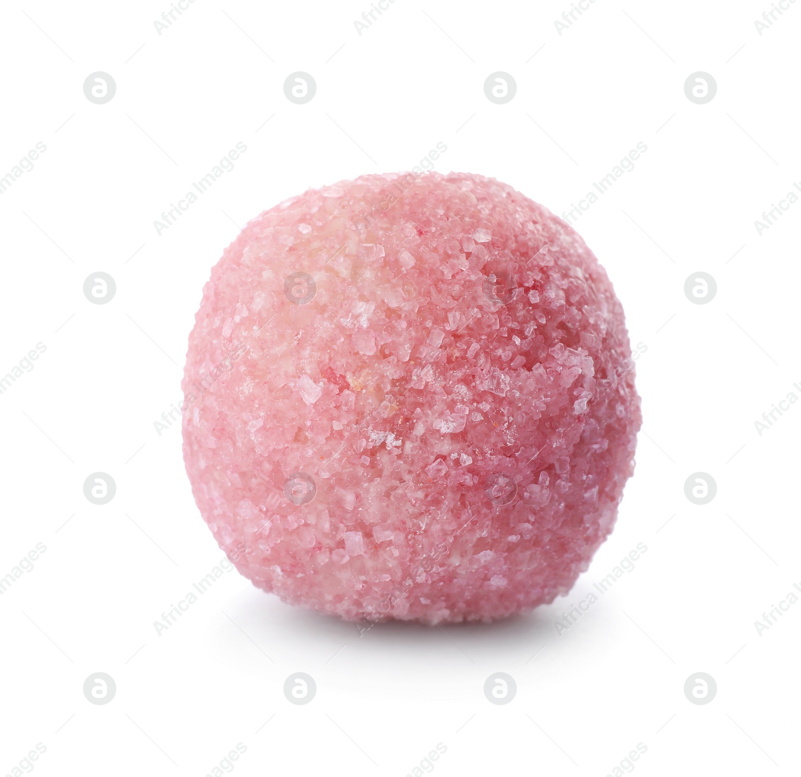 Photo of Pink chocolate candy isolated on white. Fancy confectionery