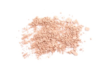 Photo of Pile of crushed face powder on white background, top view