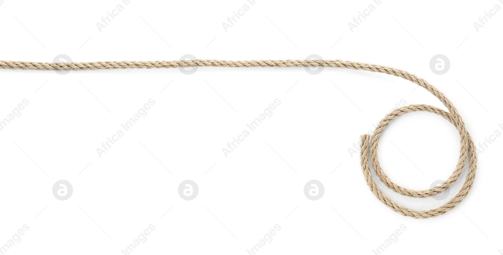 Photo of Hemp rope isolated on white, top view