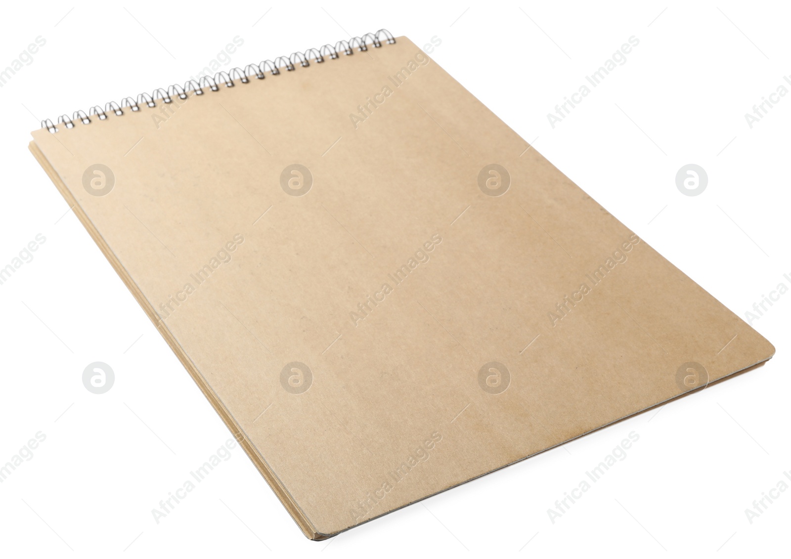 Photo of Stylish kraft spiral notebook isolated on white