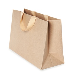 Photo of Paper shopping bag isolated on white. Mock up for design