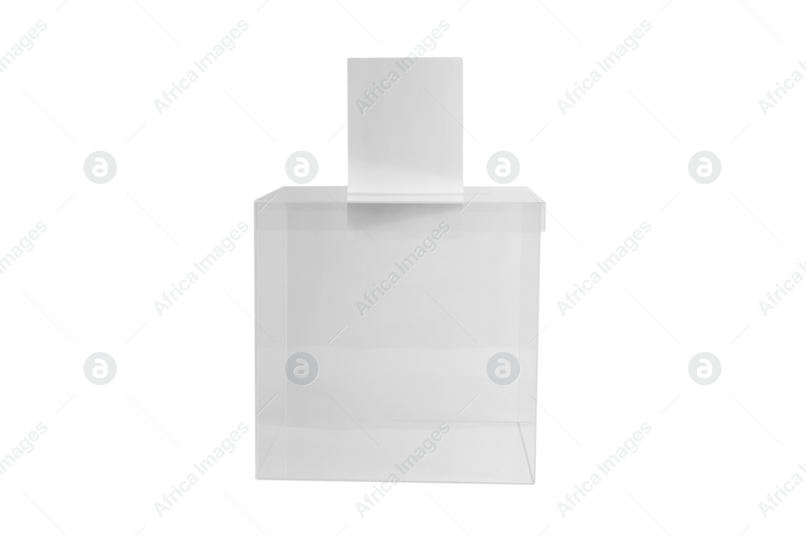 Photo of Ballot box with vote on white background. Election time