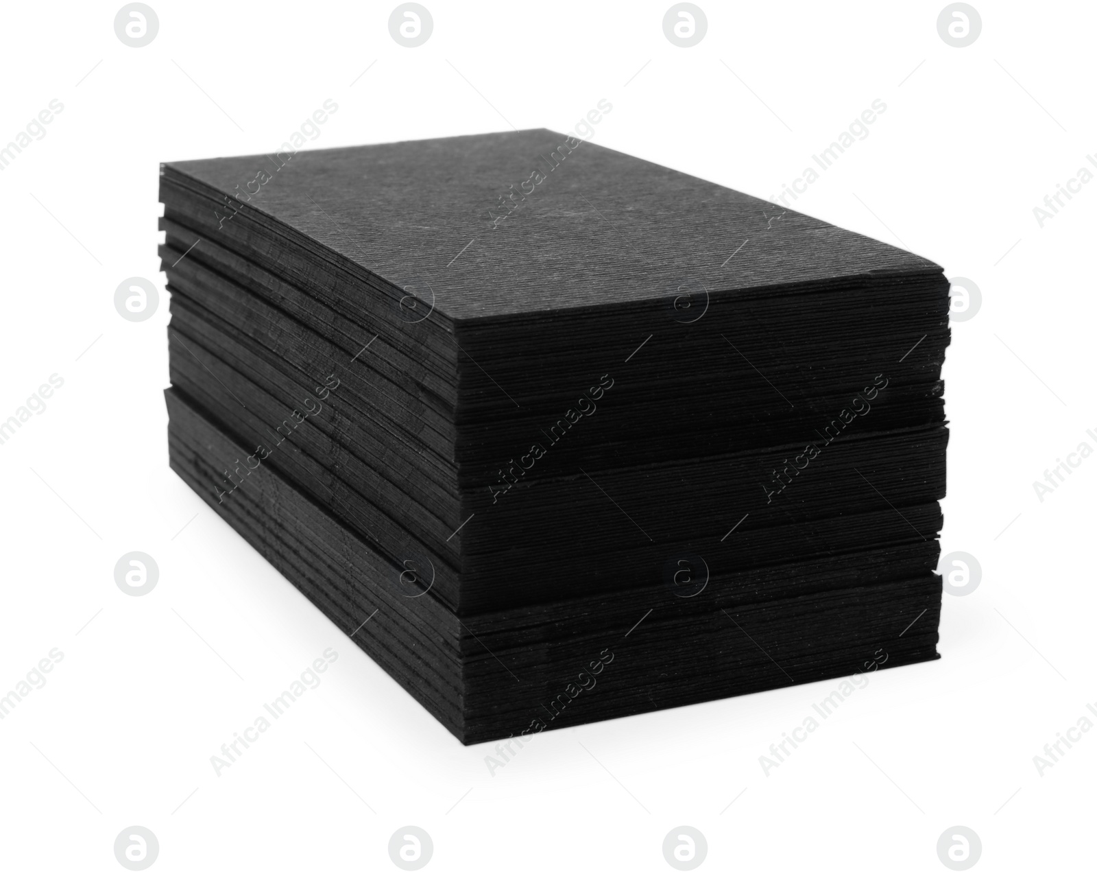 Photo of Stack of blank black business cards isolated on white