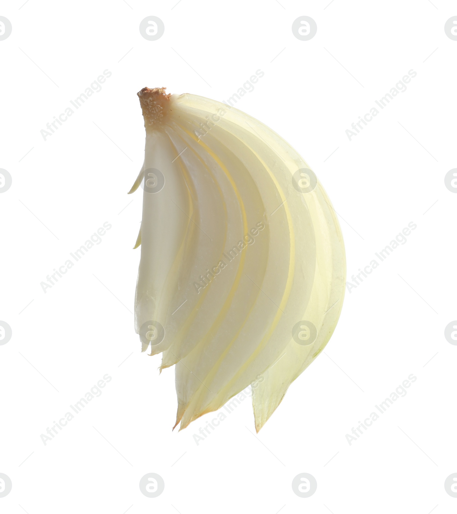 Photo of Slice of fresh ripe onion on white background