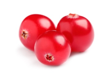 Fresh red cranberries on white background. Healthy snack