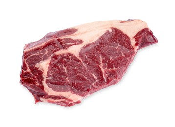 Piece of fresh beef meat isolated on white, top view