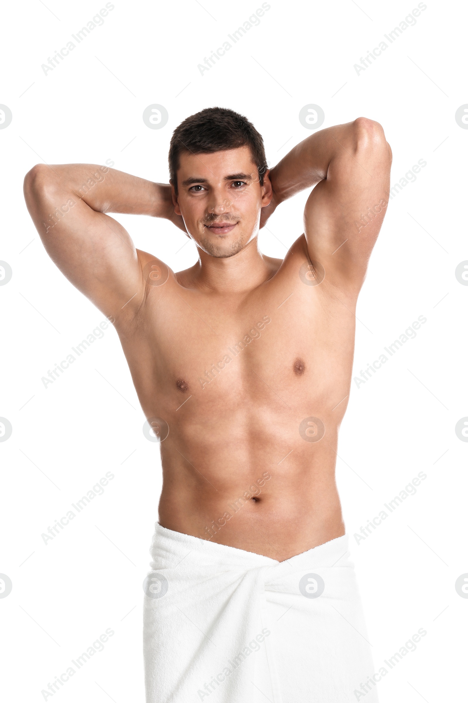 Photo of Man with sexy body on white background