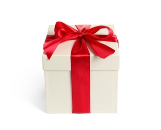 Photo of Gift box with ribbon on white background