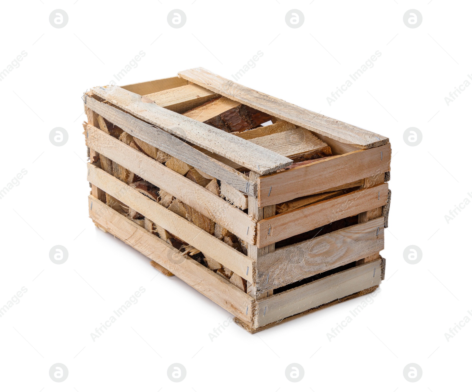 Photo of Cut firewood on white background. Heating in winter