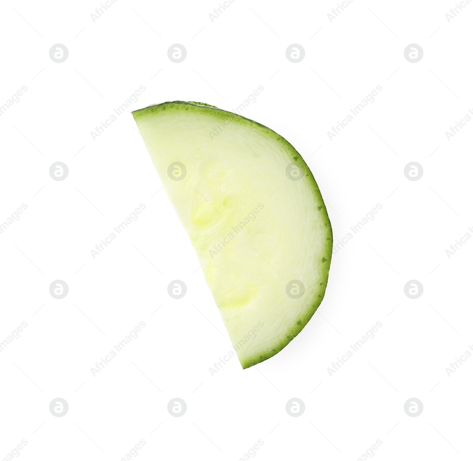 Photo of Slice of ripe zucchini isolated on white, top view