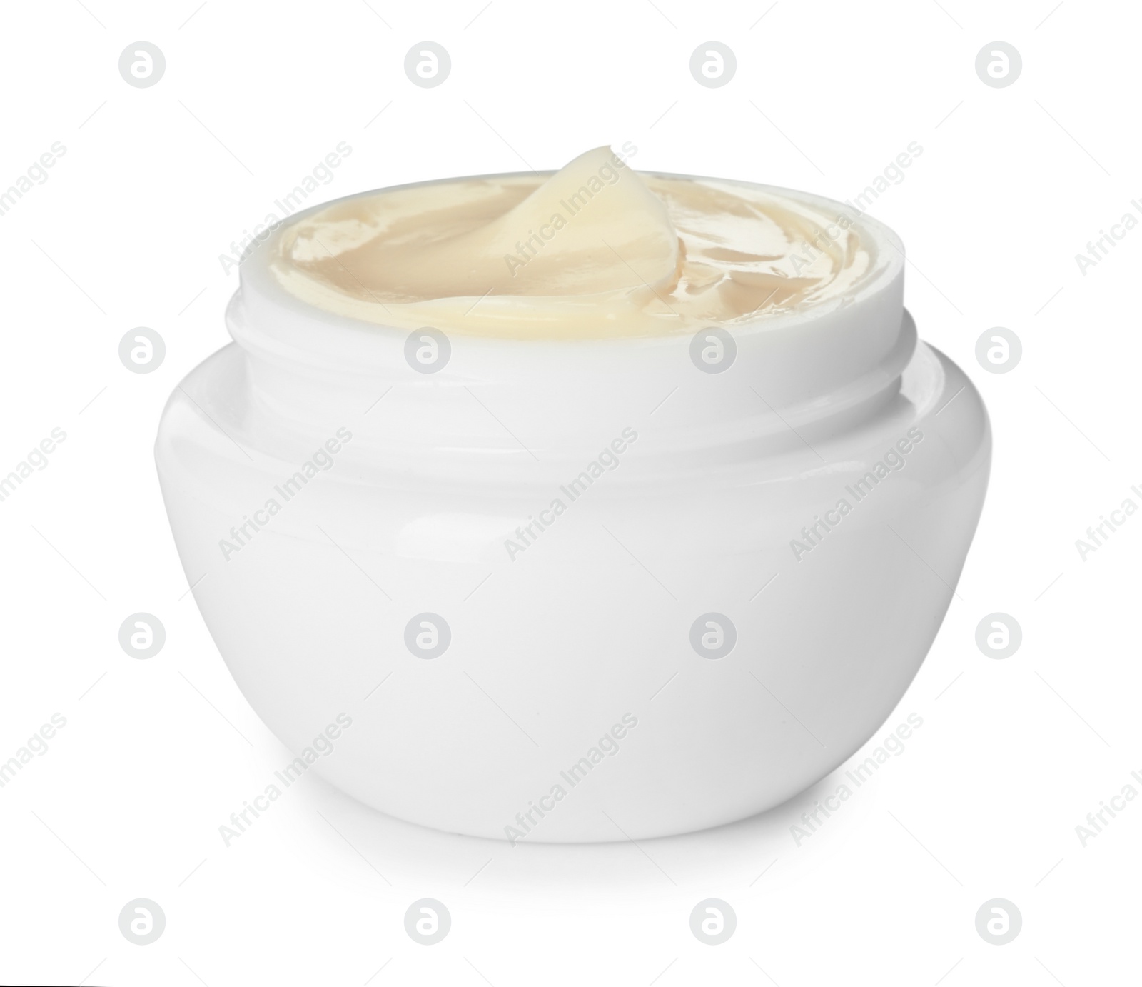 Photo of Jar with hand cream on white background