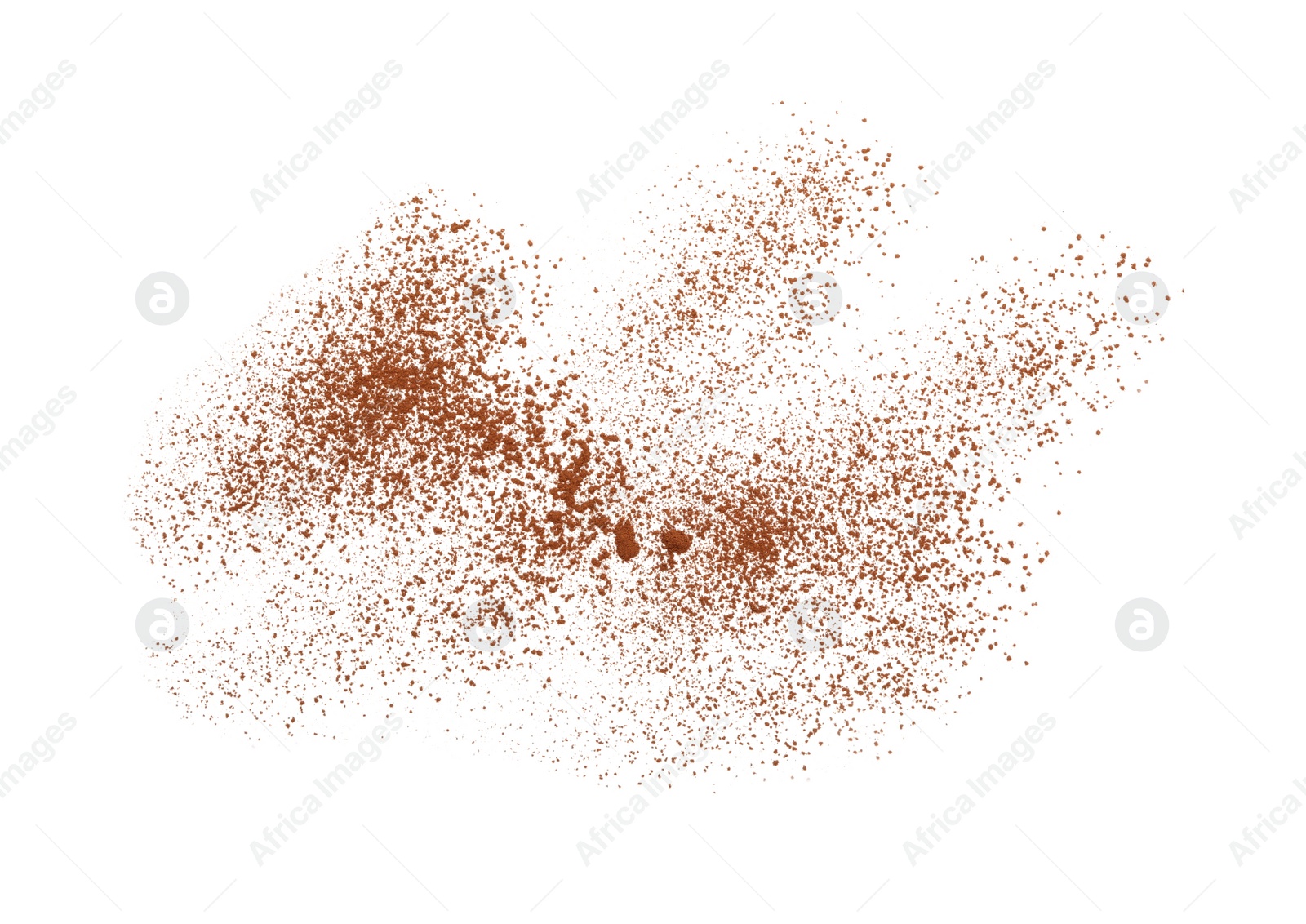 Photo of Brown cocoa powder on white background, top view