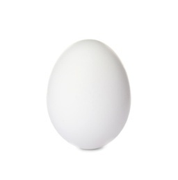 Photo of Single raw chicken egg on white background