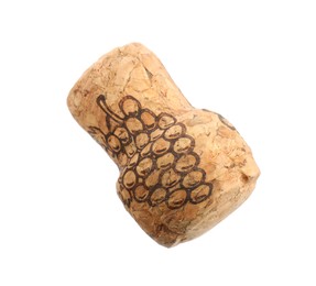 Photo of Sparkling wine cork with grape image isolated on white