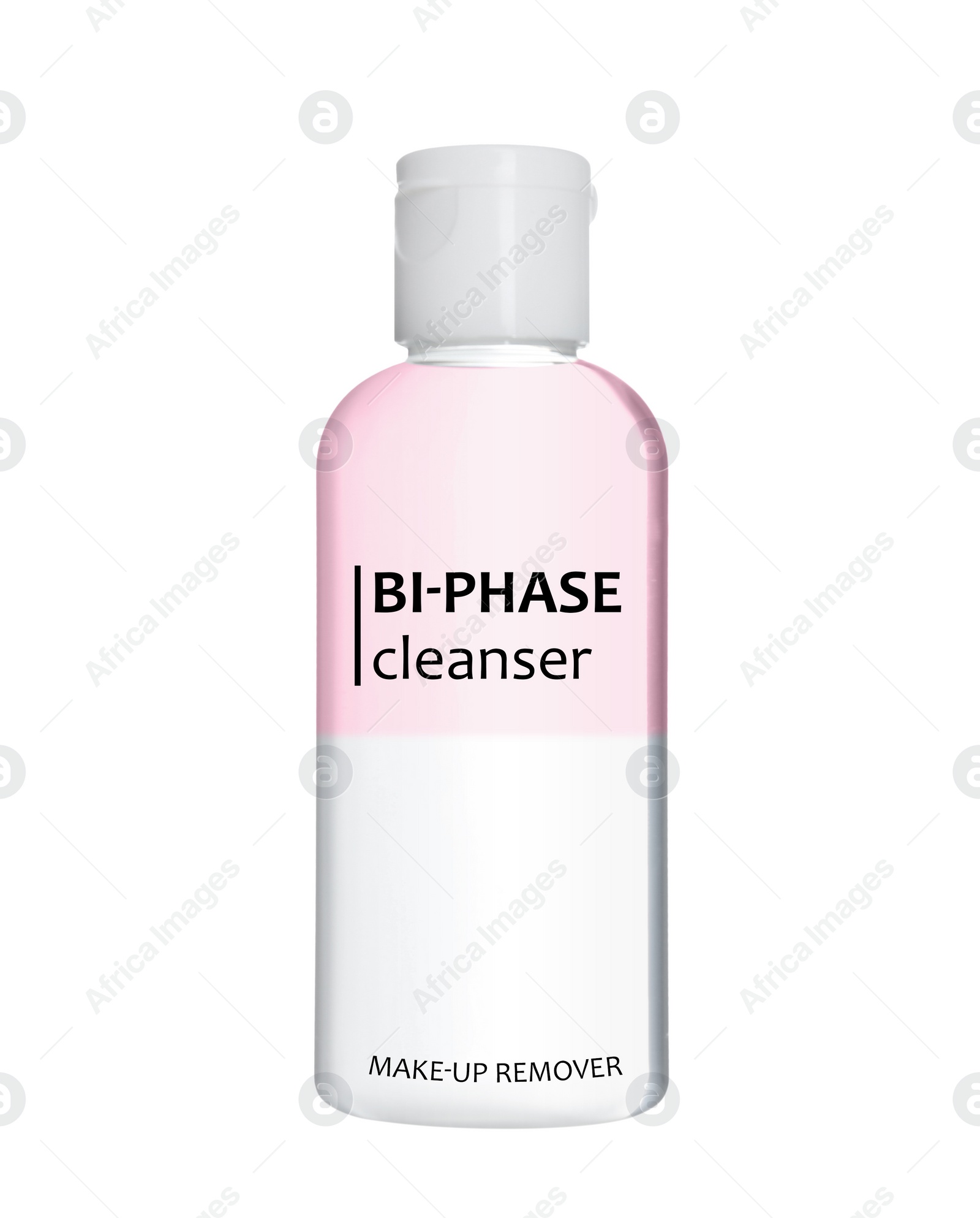 Image of Bottle of bi-phase makeup remover isolated on white 