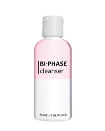 Bottle of bi-phase makeup remover isolated on white 