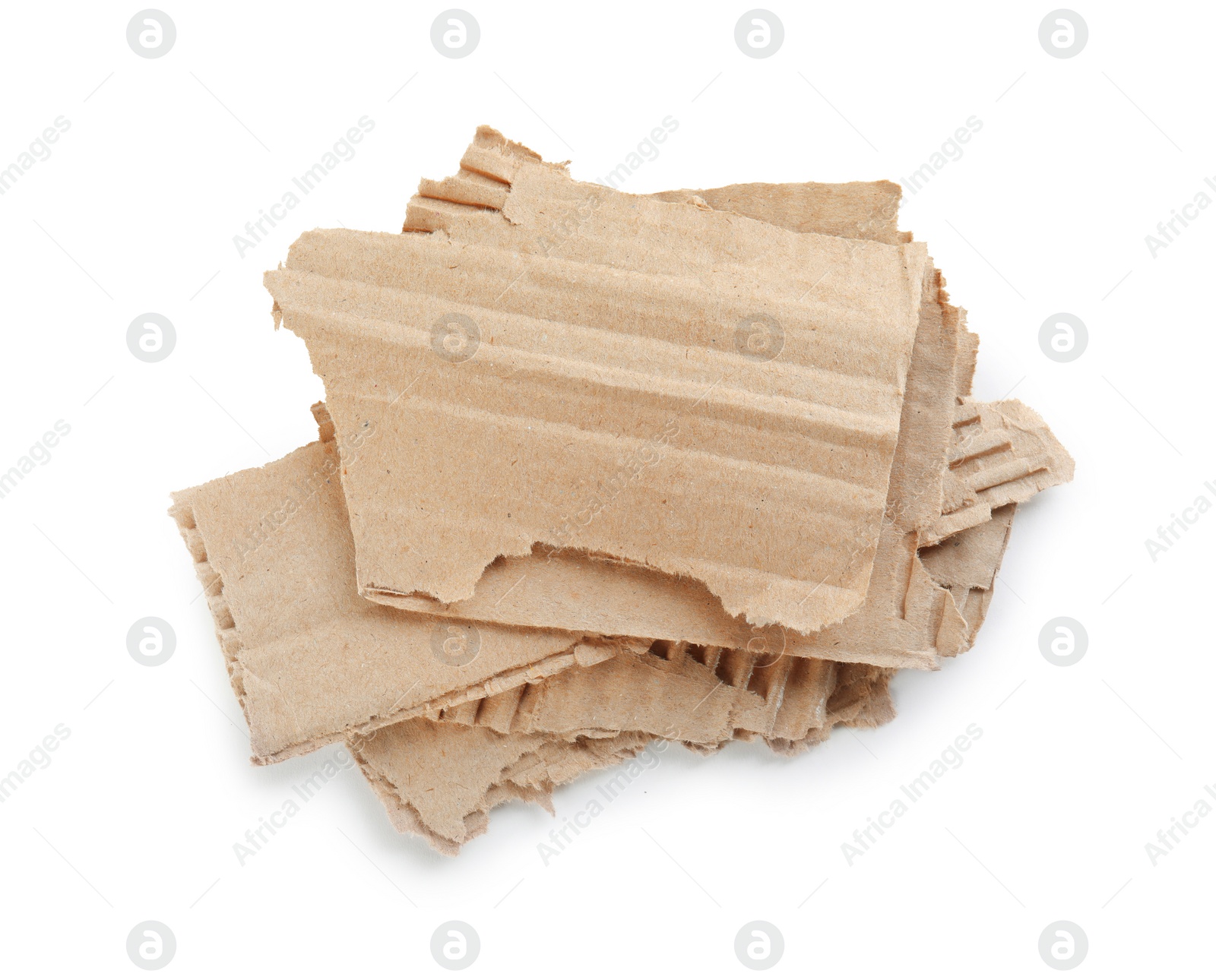 Photo of Pieces of torn cardboard isolated on white, top view
