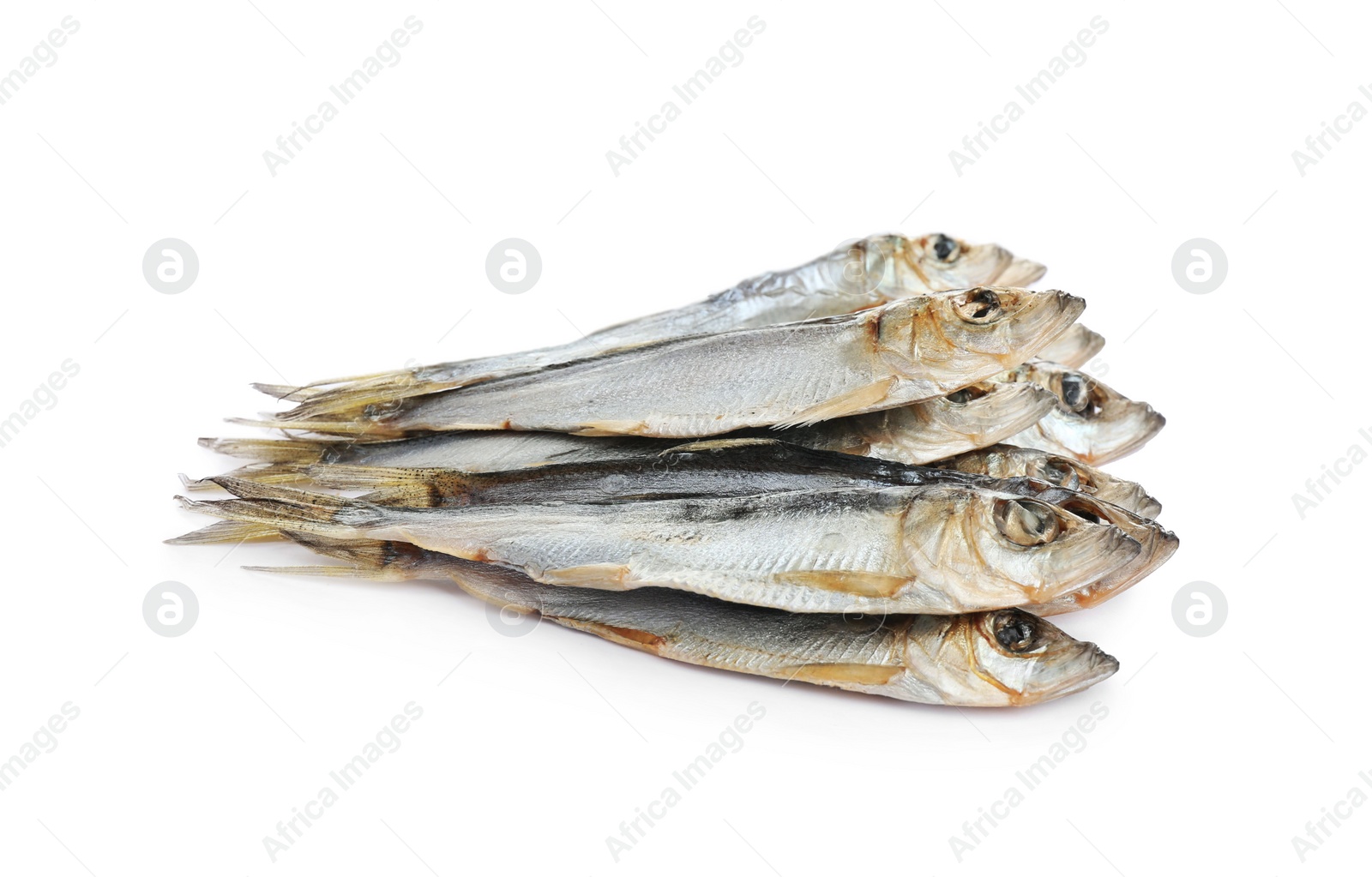 Photo of Tasty dried fish isolated on white. Seafood