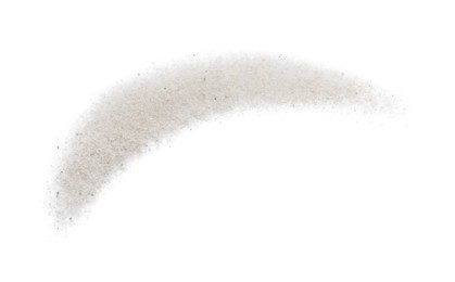 Photo of Pile of light dust scattered on white background, top view