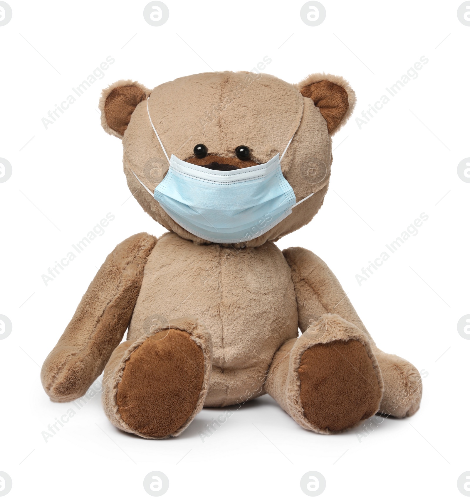 Photo of Cute teddy bear with medical mask isolated on white