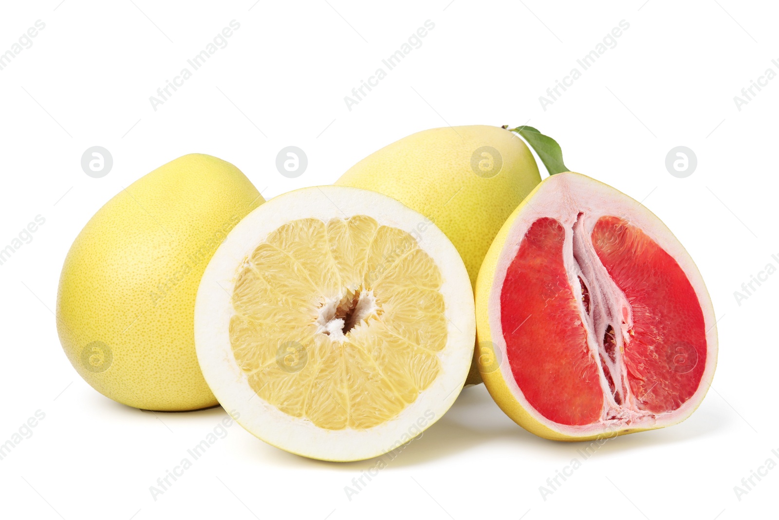 Photo of Different sorts of tasty pomelo fruits isolated on white