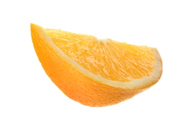 Photo of Slice of fresh ripe orange isolated on white