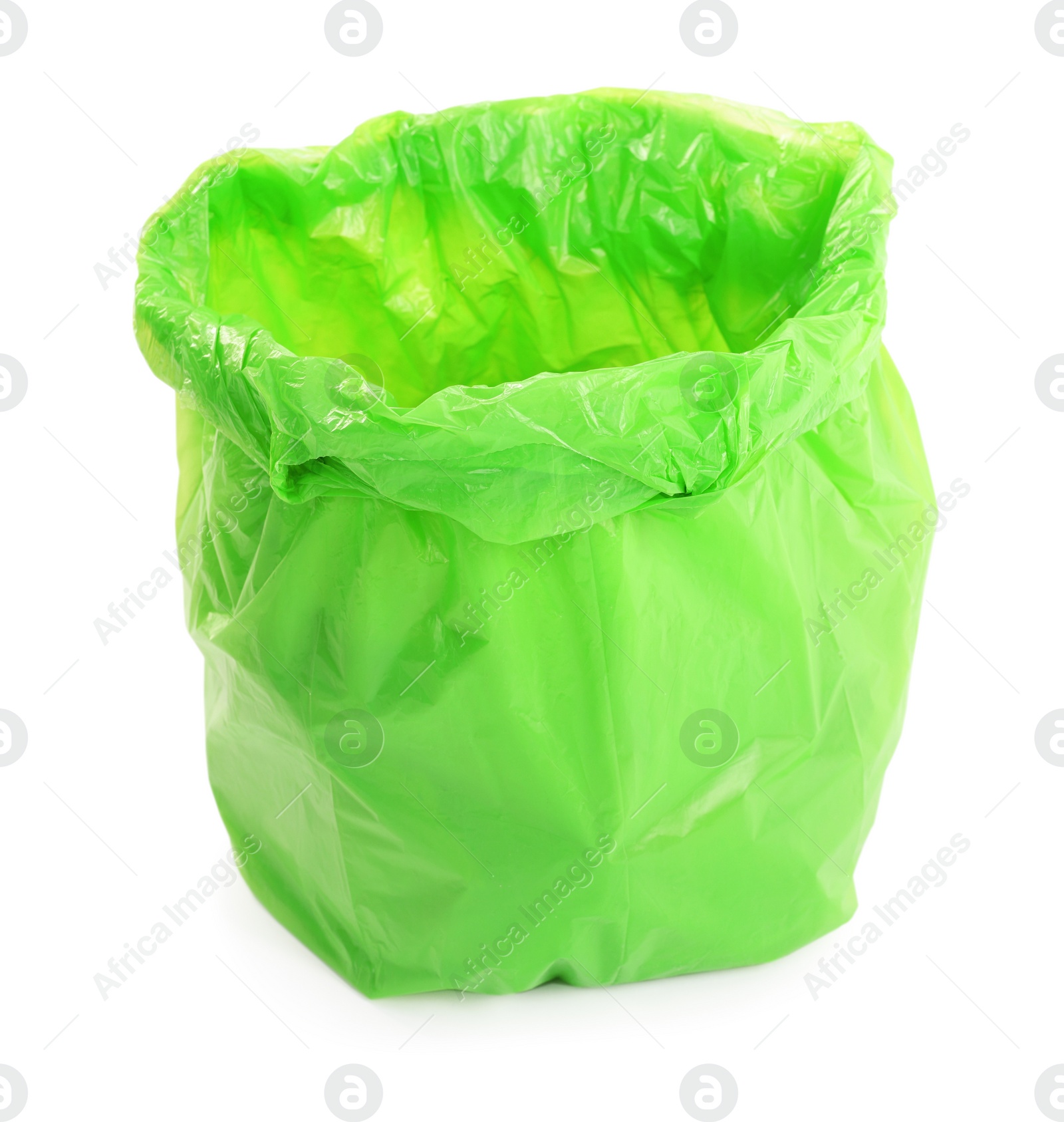 Photo of Green plastic garbage bag isolated on white